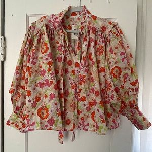 London Floral Poplin Ruffle Sleeve Top